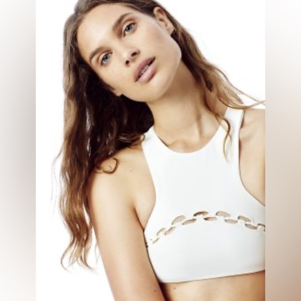 MIKOH Bangkok high neck cutout detail bikini top in Bone. Size small